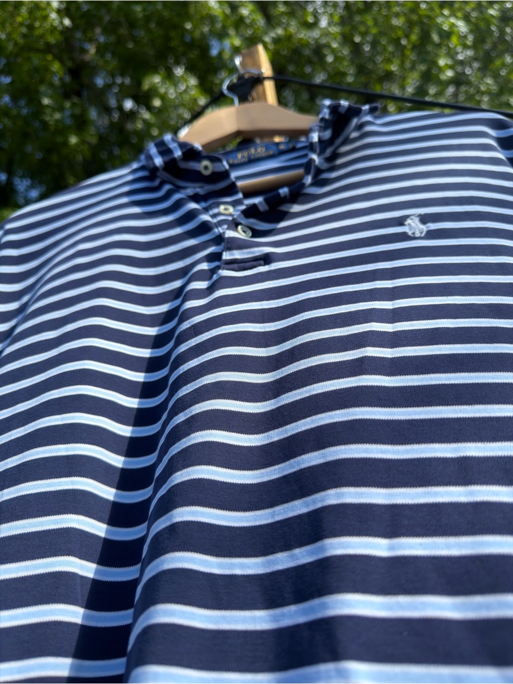 Ralph Lauren Navy & Light Blue Striped Short Sleeve Classic Fit Polo Shirt